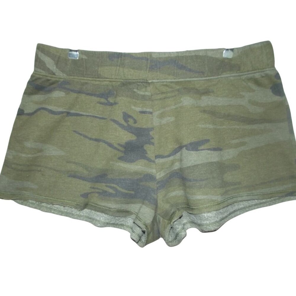 Weekend Soul Womens Large Green Camo Sweat Shorts soft fleece knit